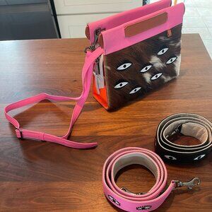 Min & Mon "All Over Eyes" Leather & Fur (faux) Shoulder Bag